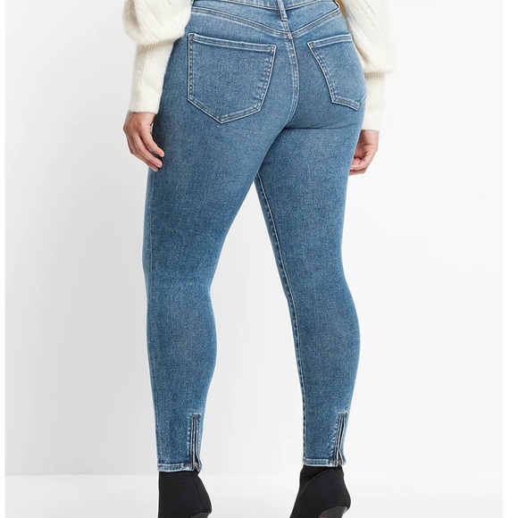 Express Mid Rise Medium Wash Back Zipper Hem Skinny Jeans - Picture 3 of 4